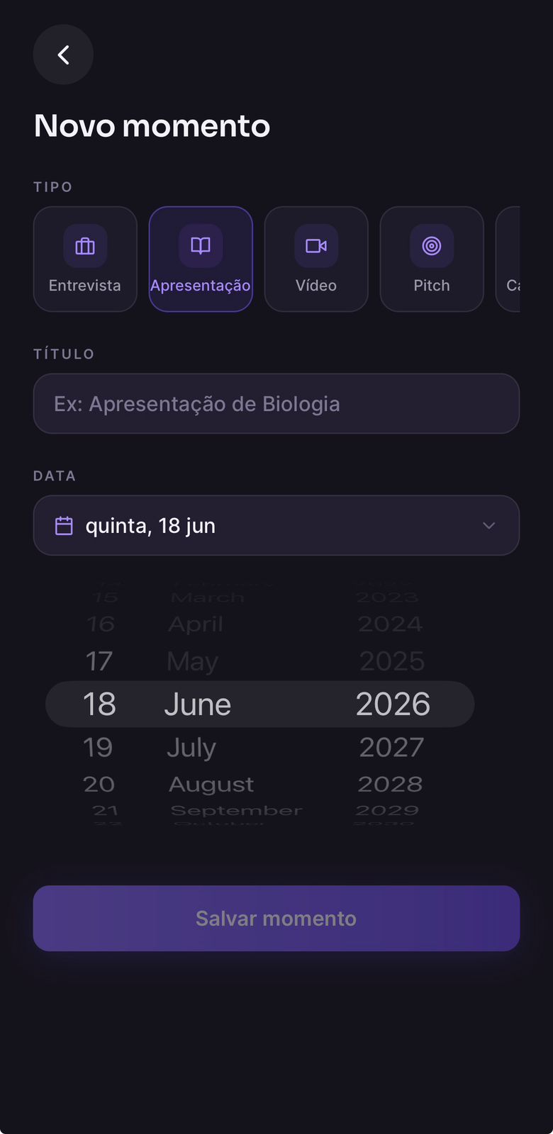 Calendário de treinos do Orato